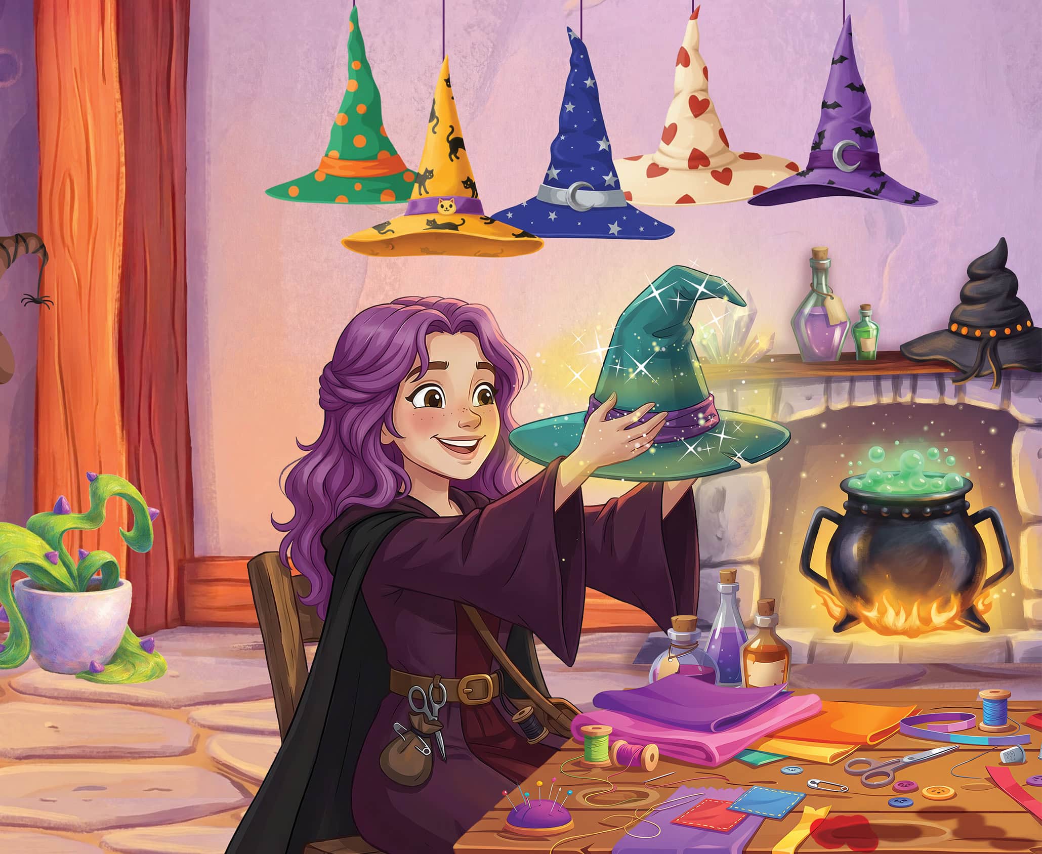 Picture Book Illustration Portfolio Isabella's Magic Hats | creating an new hat