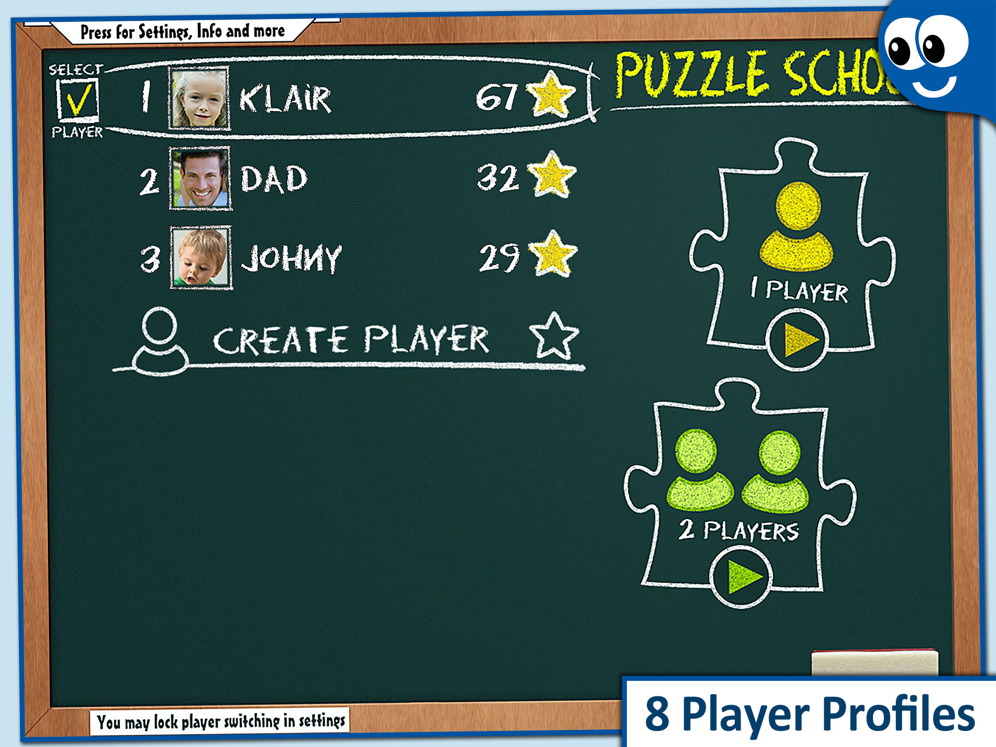 Puzzle School Educational app with two player mode published in the App-Store