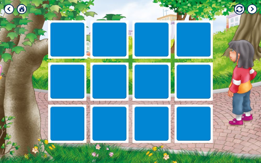 Interactive storybook app A New World showing story pages, educational mini-games, and learning activities for children