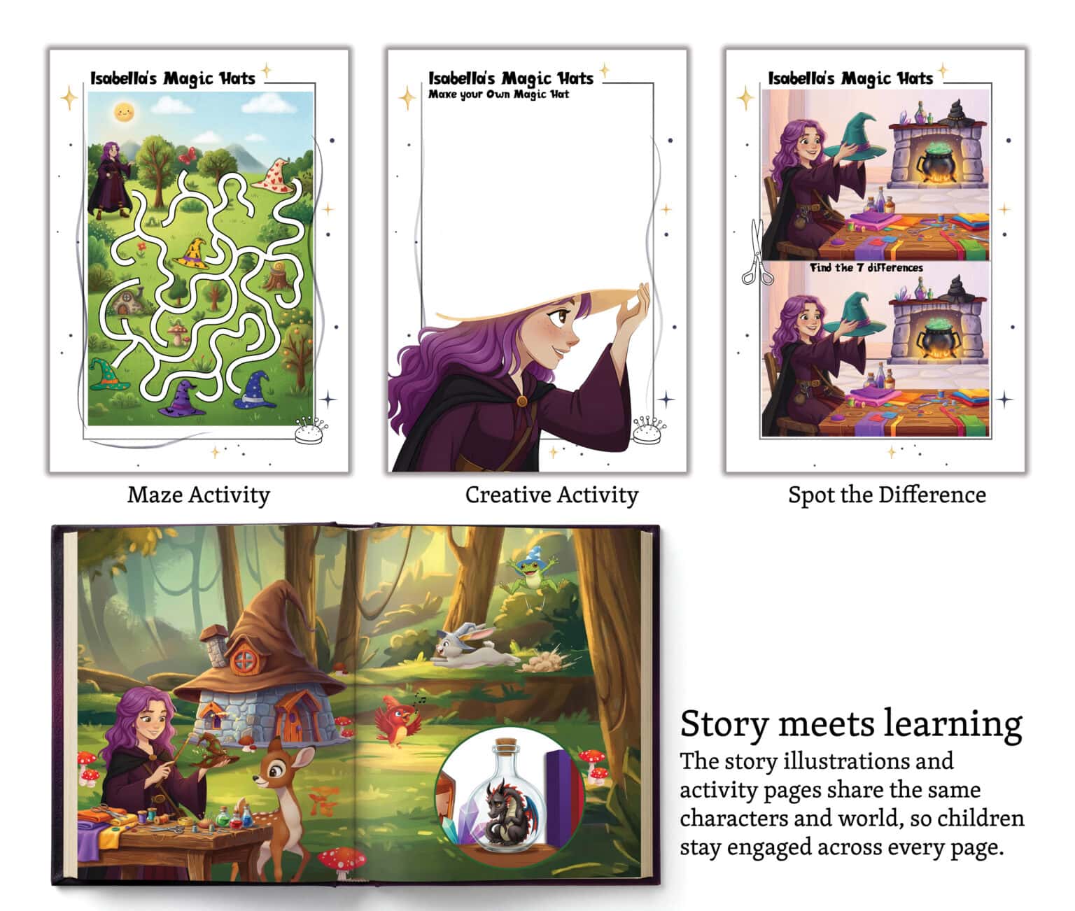 educational activity book for kids illustration spread example