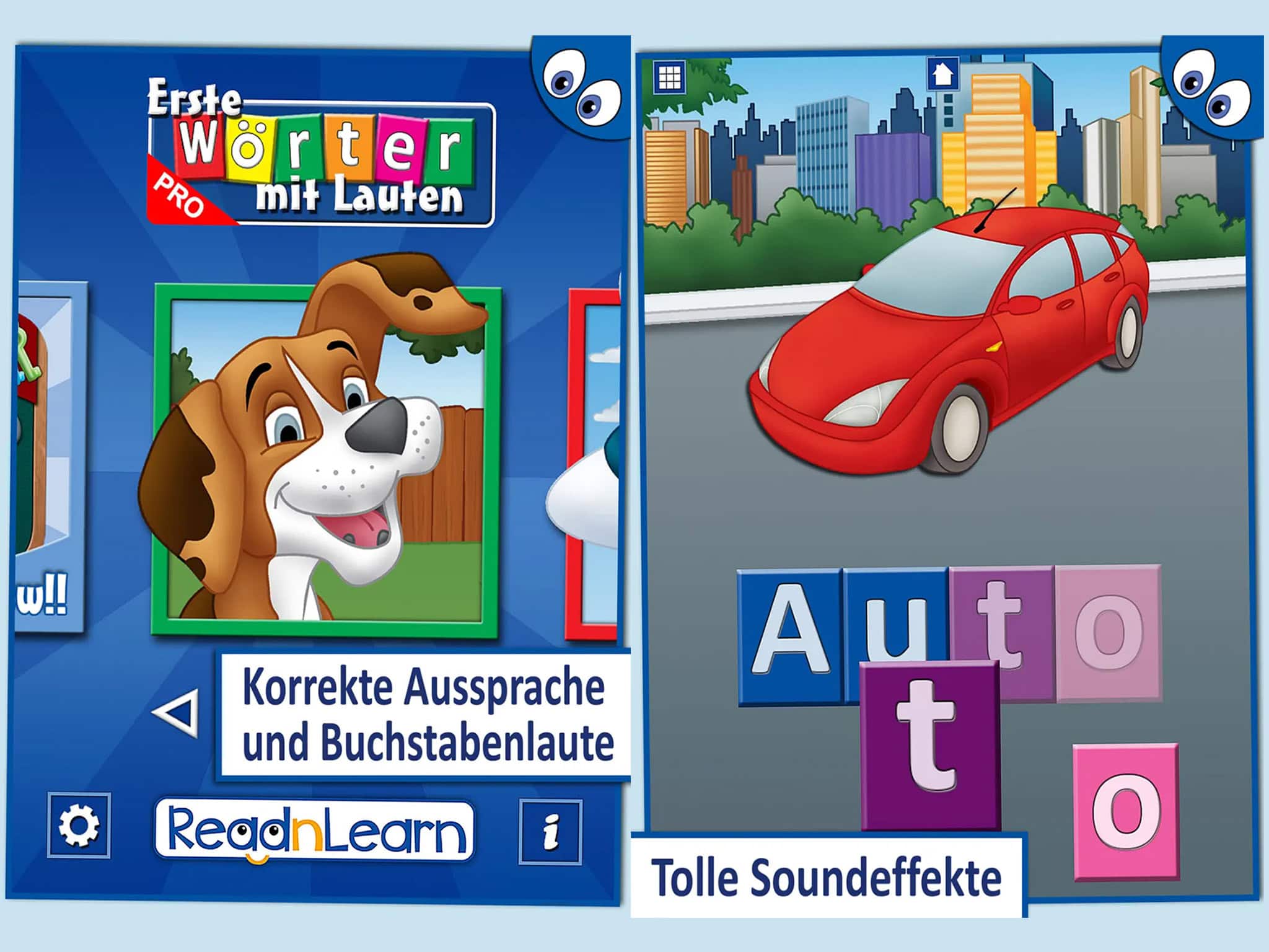 Erste Wörter mit Lauten, Lesen lernen App mit Lautmethode für Kinder